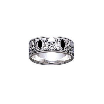 Skull Silver Band Ring with Inlay TR3679 - Jewelry